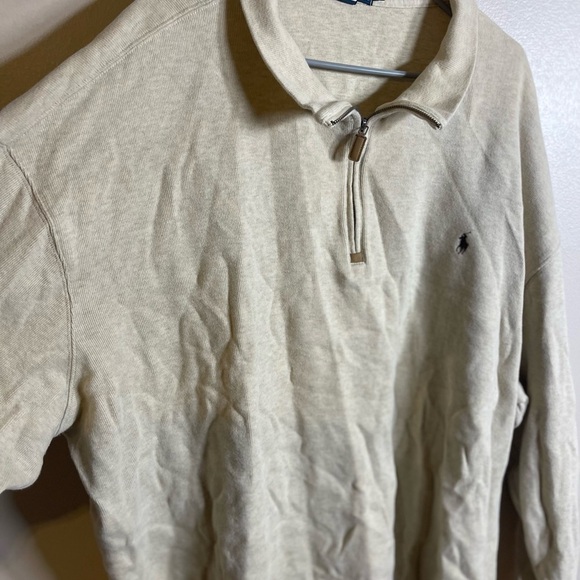 POLO RALPH LAUREN Cotton Sweater Men's 4X Big Tan Pullover 1/4 Zip Brown Pony - Picture 2 of 5